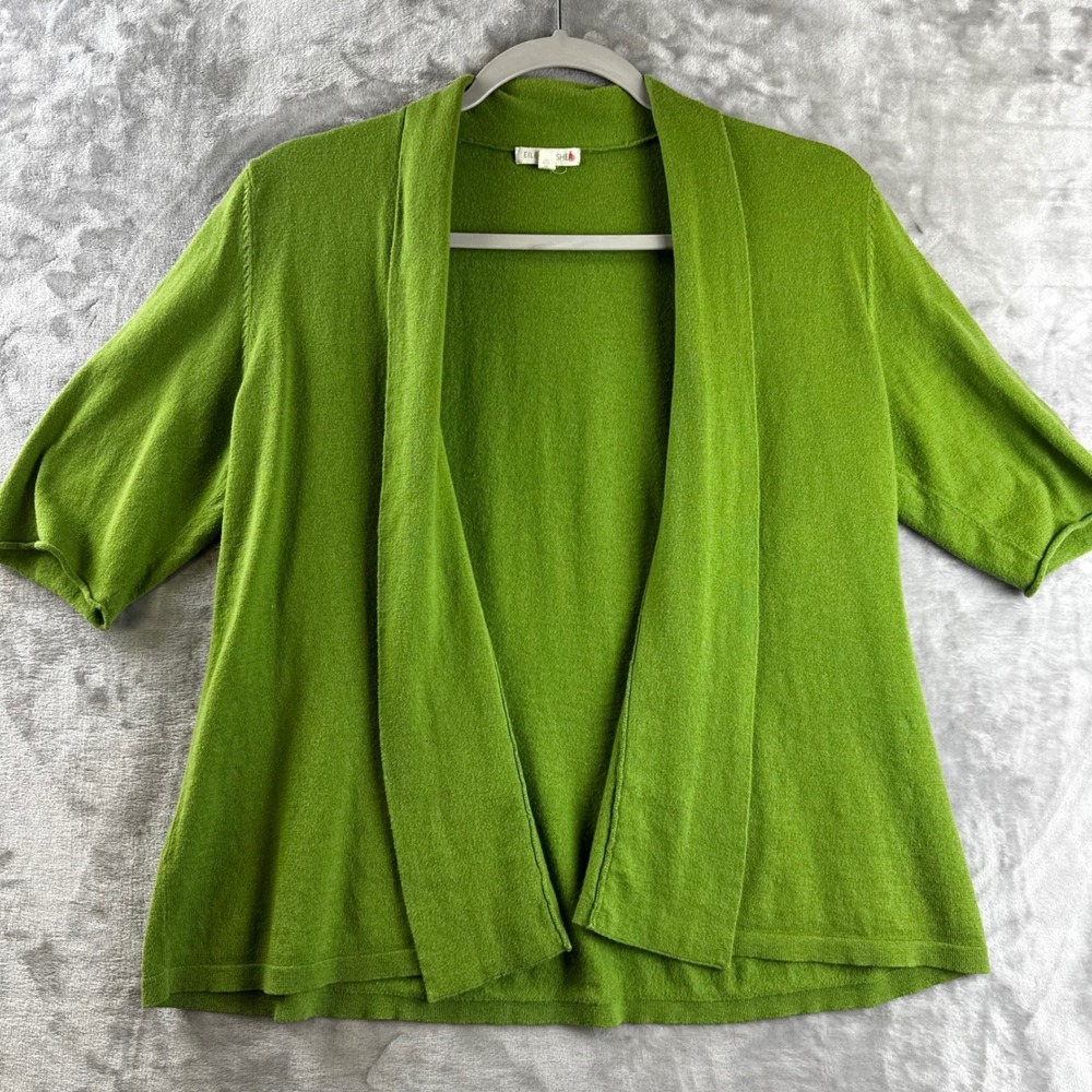 Eileen Fisher Cardigan Womens Medium Green Cotton Cashmere Open Front (1719)